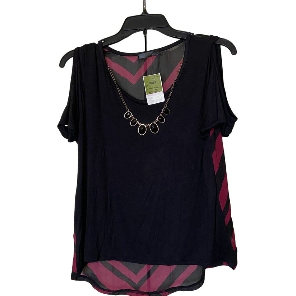 Red & Black Knit Woven Top by Lime Blue Chevron Print Lightweight Women's Size M